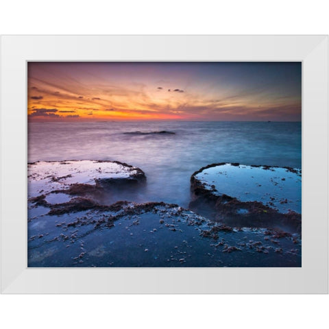 Tranquil beach White Modern Wood Framed Art Print by Frank, Assaf