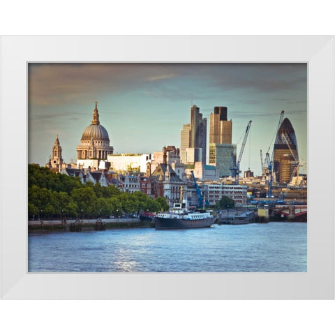 London skyline over the river Thames White Modern Wood Framed Art Print by Frank, Assaf