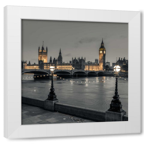 Houses of parliament over the river Thames White Modern Wood Framed Art Print by Frank, Assaf