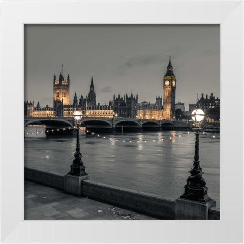 Houses of parliament over the river Thames White Modern Wood Framed Art Print by Frank, Assaf