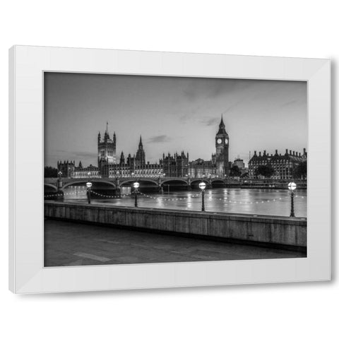 Houses of parliament over the river Thames White Modern Wood Framed Art Print by Frank, Assaf