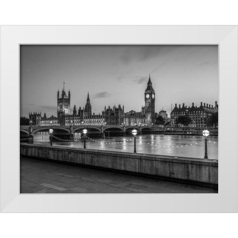 Houses of parliament over the river Thames White Modern Wood Framed Art Print by Frank, Assaf