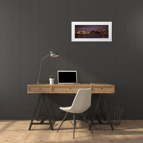 London skyline over river Thames White Modern Wood Framed Art Print by Frank, Assaf