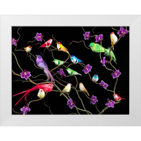 Fake birds on branches White Modern Wood Framed Art Print by Frank, Assaf