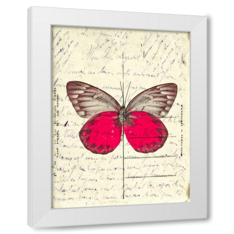 Handwritten old postcard with butterfly White Modern Wood Framed Art Print by Frank, Assaf