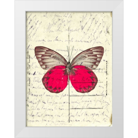 Handwritten old postcard with butterfly White Modern Wood Framed Art Print by Frank, Assaf