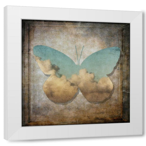Handwritten old postcard with butterfly White Modern Wood Framed Art Print by Frank, Assaf