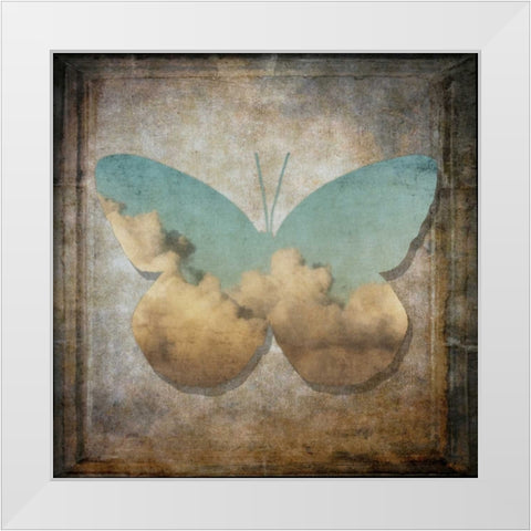 Handwritten old postcard with butterfly White Modern Wood Framed Art Print by Frank, Assaf