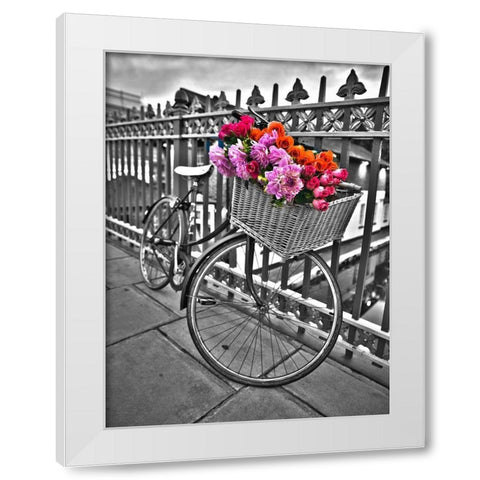 Bicycles with flowers White Modern Wood Framed Art Print by Frank, Assaf