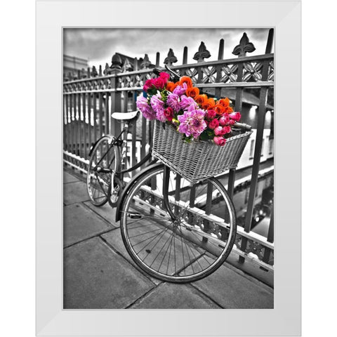 Bicycles with flowers White Modern Wood Framed Art Print by Frank, Assaf