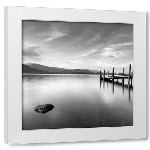 Pier on still lake White Modern Wood Framed Art Print by Frank, Assaf