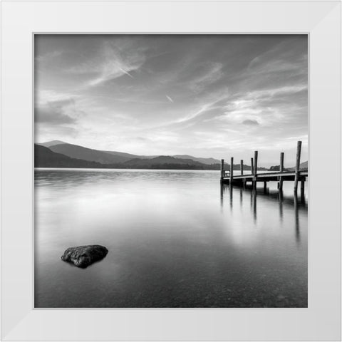 Pier on still lake White Modern Wood Framed Art Print by Frank, Assaf