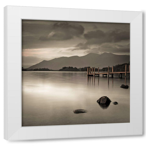 Pier on still lake White Modern Wood Framed Art Print by Frank, Assaf