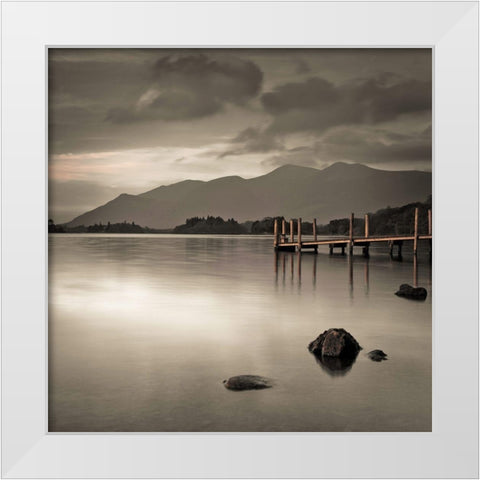 Pier on still lake White Modern Wood Framed Art Print by Frank, Assaf