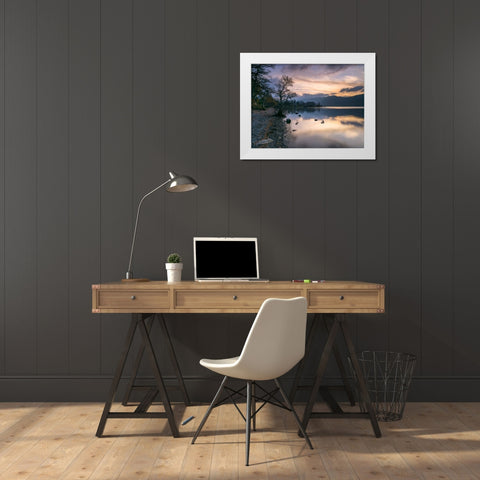 Still lake at dusk White Modern Wood Framed Art Print by Frank, Assaf
