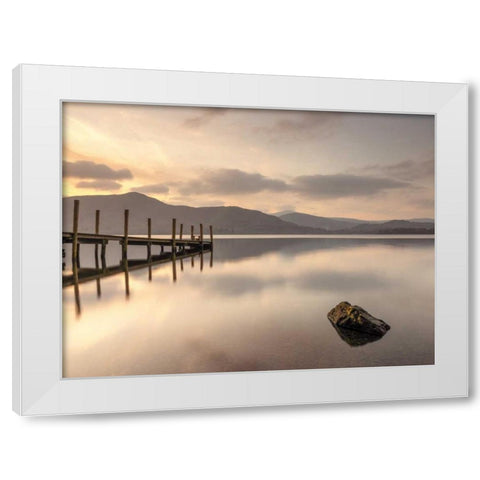 Pier on still lake White Modern Wood Framed Art Print by Frank, Assaf