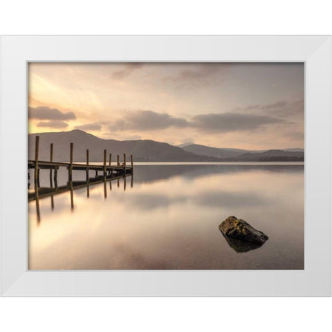 Pier on still lake White Modern Wood Framed Art Print by Frank, Assaf