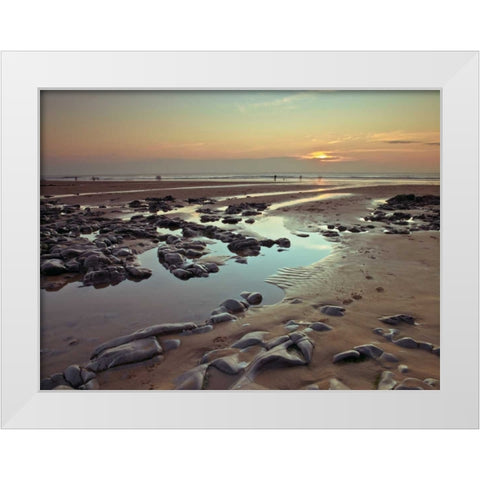 Rock pools on the beach at dusk White Modern Wood Framed Art Print by Frank, Assaf