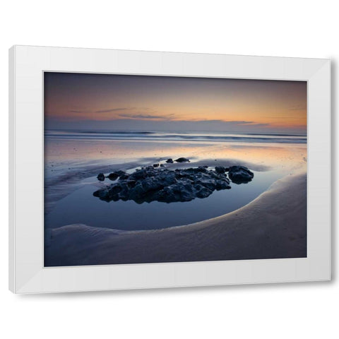 Rocks on the beach at dusk White Modern Wood Framed Art Print by Frank, Assaf