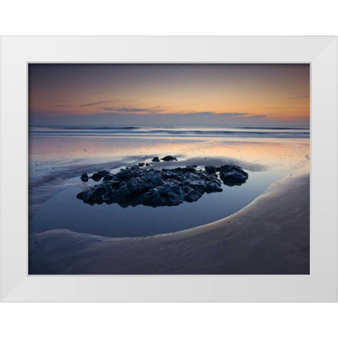 Rocks on the beach at dusk White Modern Wood Framed Art Print by Frank, Assaf