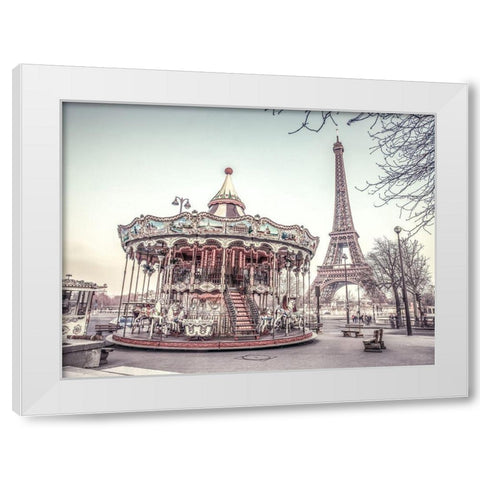 Carousel and the Eiffel tower White Modern Wood Framed Art Print by Frank, Assaf