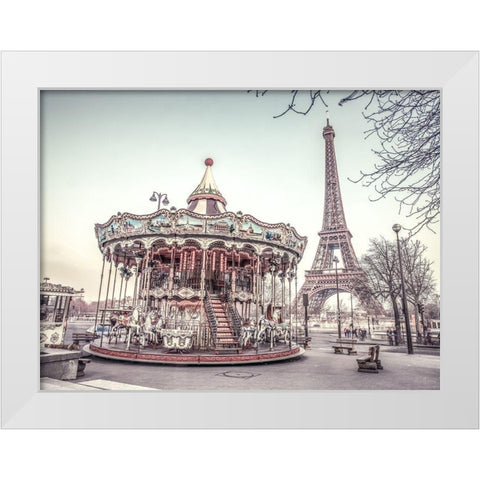 Carousel and the Eiffel tower White Modern Wood Framed Art Print by Frank, Assaf