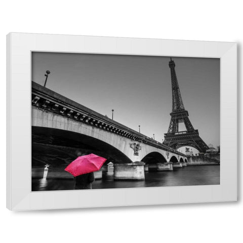 Bridge over river Siene with Eifflel tower in background, Paris, France White Modern Wood Framed Art Print by Frank, Assaf