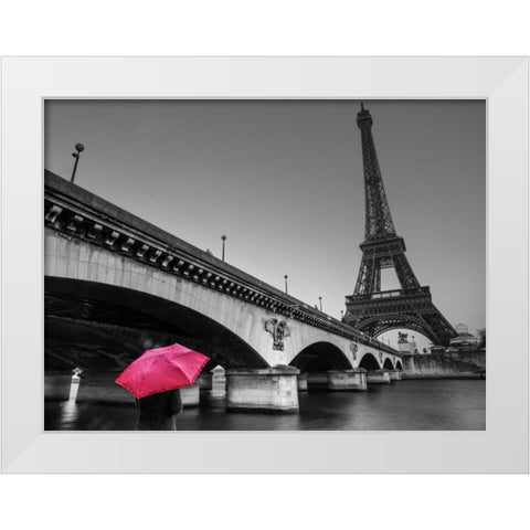 Bridge over river Siene with Eifflel tower in background, Paris, France White Modern Wood Framed Art Print by Frank, Assaf