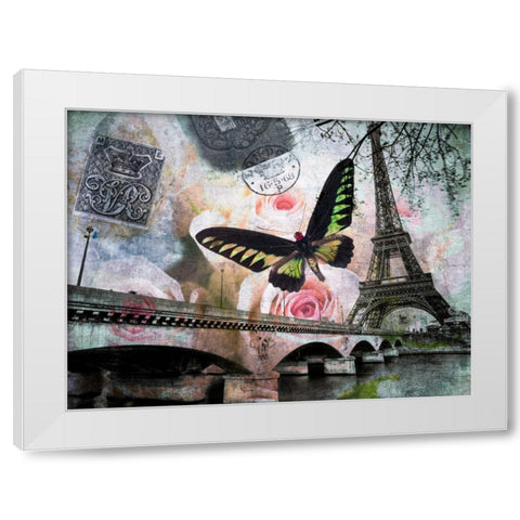 Eiffel tower with butterfly and roses overlay White Modern Wood Framed Art Print by Frank, Assaf