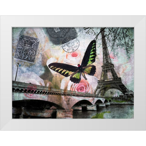 Eiffel tower with butterfly and roses overlay White Modern Wood Framed Art Print by Frank, Assaf