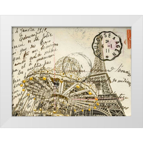 Carousel with the Eiffel tower in the background White Modern Wood Framed Art Print by Frank, Assaf