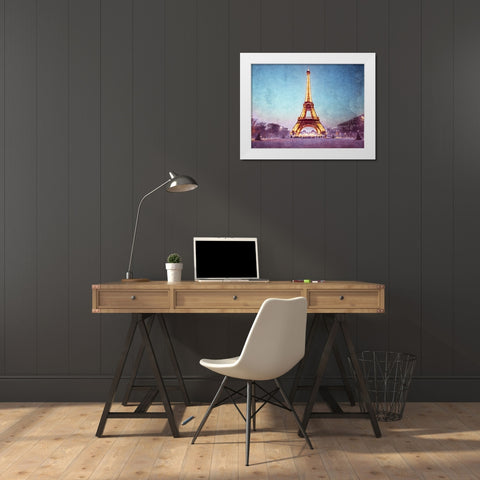 Eiffel tower at night, Paris White Modern Wood Framed Art Print by Frank, Assaf