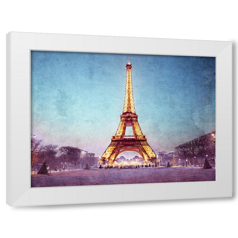 Eiffel tower at night, Paris White Modern Wood Framed Art Print by Frank, Assaf