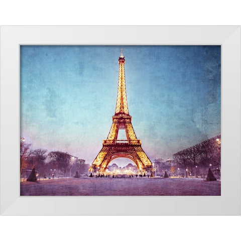 Eiffel tower at night, Paris White Modern Wood Framed Art Print by Frank, Assaf
