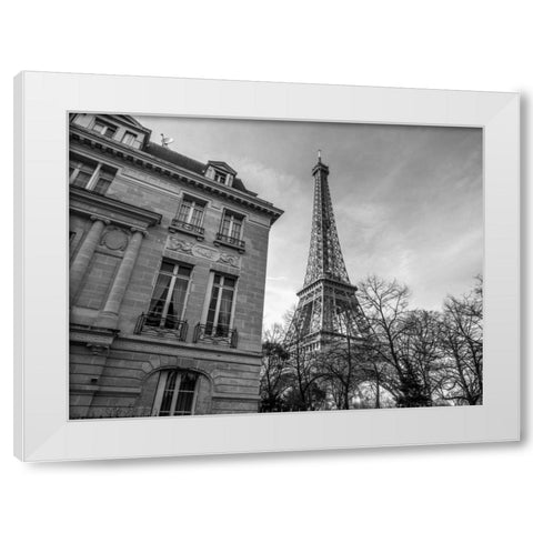 Old building next to Eiffel tower, Paris, France White Modern Wood Framed Art Print by Frank, Assaf