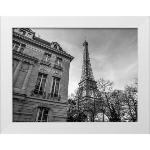 Old building next to Eiffel tower, Paris, France White Modern Wood Framed Art Print by Frank, Assaf