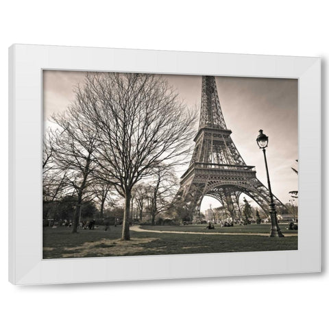 View of Eiffel tower from park, Paris, France White Modern Wood Framed Art Print by Frank, Assaf