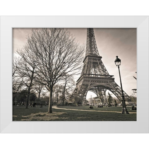 View of Eiffel tower from park, Paris, France White Modern Wood Framed Art Print by Frank, Assaf
