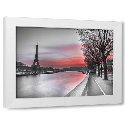 The river Seine and the Eiffel tower at dusk White Modern Wood Framed Art Print by Frank, Assaf