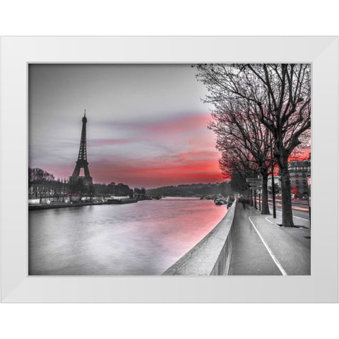 The river Seine and the Eiffel tower at dusk White Modern Wood Framed Art Print by Frank, Assaf