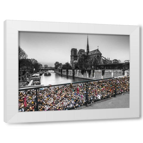 Pont des Arts bridge with love padlocks, Paris White Modern Wood Framed Art Print by Frank, Assaf