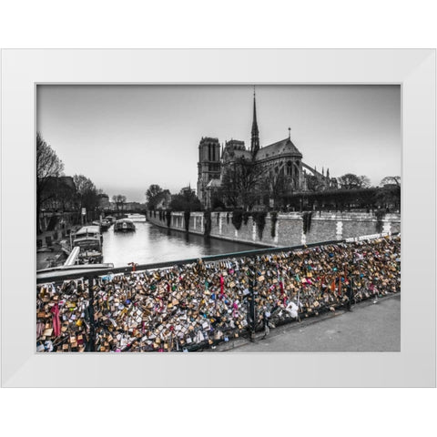 Pont des Arts bridge with love padlocks, Paris White Modern Wood Framed Art Print by Frank, Assaf