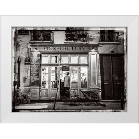 Cafe on street of Montmartre, Paris White Modern Wood Framed Art Print by Frank, Assaf