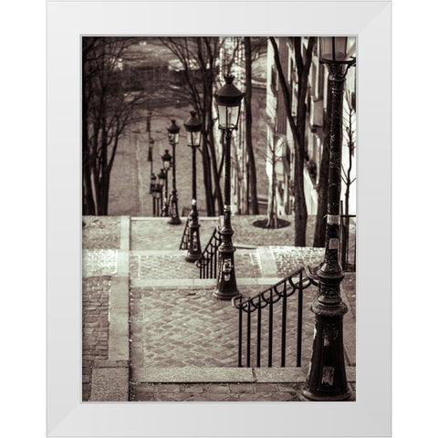 The famous staircase in Montmartre-Paris-France White Modern Wood Framed Art Print by Frank, Assaf