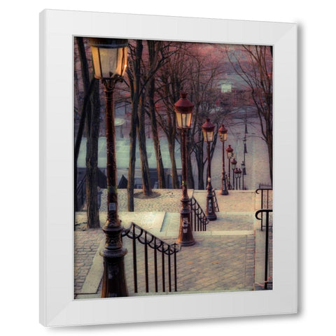 The famous staircase in Montmartre, Paris, France White Modern Wood Framed Art Print by Frank, Assaf