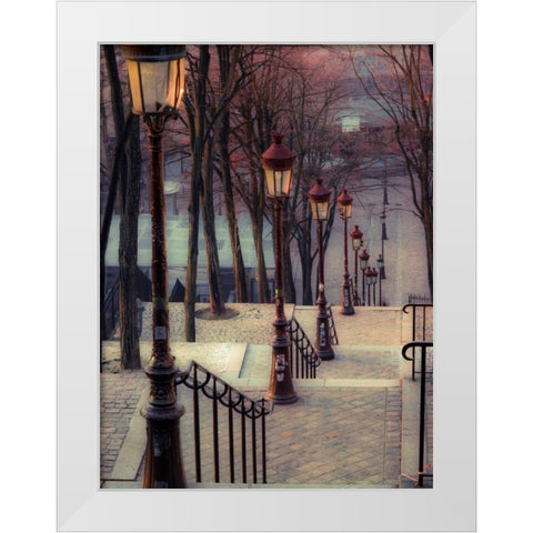 The famous staircase in Montmartre, Paris, France White Modern Wood Framed Art Print by Frank, Assaf