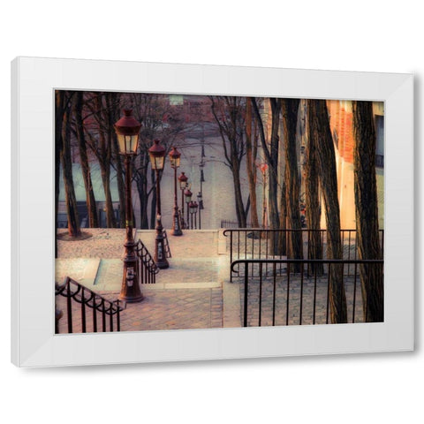 The famous staircase in Montmartre, Paris, France White Modern Wood Framed Art Print by Frank, Assaf