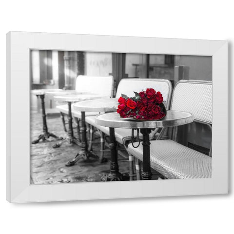 Bunch of flowers on cafe table White Modern Wood Framed Art Print by Frank, Assaf