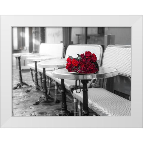 Bunch of flowers on cafe table White Modern Wood Framed Art Print by Frank, Assaf