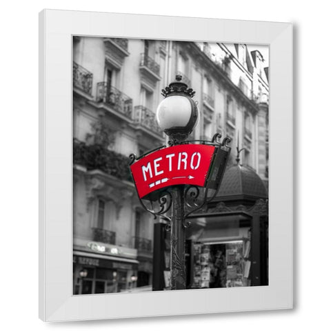 Metro sign post, Montmarte, Paris White Modern Wood Framed Art Print by Frank, Assaf
